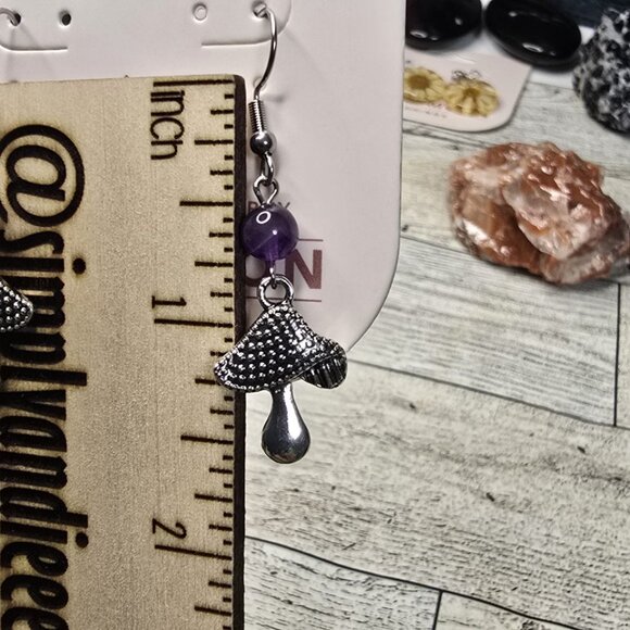 Amethyst Mushroom Dangle Earrings - Picture 2 of 4